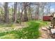 Spacious backyard with lush greenery and mature trees, providing a serene outdoor setting at 6734 Chauncey Dr, Raleigh, NC 27615