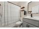 Bathroom featuring neutral paint, vanity, and shower with curtain at 834 November Ln, Willow Springs, NC 27592