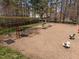 Community playground featuring swings, a bench, horse rider and a secure fenced area at 107 Zaharis Cv, Raleigh, NC 27603