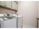 Well-organized laundry room with front-loading washer and dryer set and overhead cabinets at 2075 Toad Hollow Trl, Apex, NC 27502