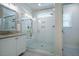 Bathroom with a shower and white subway tile, a glass shower door and granite countertops at 2075 Toad Hollow Trl, Apex, NC 27502