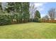 Green backyard featuring a wooden fence, mature trees, and lush grass for a serene outdoor space at 2310 Nutting Ln, Apex, NC 27523