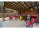 Charming covered outdoor area featuring rustic wood paneling, overhead string lights, and comfortable seating at 2905 Glendale Rd, Kenly, NC 27542