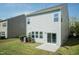 Backyard with patio, landscaping, green grass, and grey siding at 3011 September Dr, Durham, NC 27703