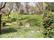 Scenic backyard with a small red bridge, landscaping, and lush greenery creating a peaceful retreat at 303 N Guthrie Ave, Durham, NC 27703