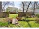 Charming backyard featuring a red bridge, inviting seating area, mature trees, and a well-maintained lawn at 303 N Guthrie Ave, Durham, NC 27703