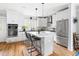 Stylish kitchen with stainless steel appliances, white cabinetry, and a functional center island at 303 N Guthrie Ave, Durham, NC 27703