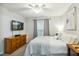 Bedroom featuring a ceiling fan, dresser and mounted TV at 3050 Trailwood Pines Ln # 101, Raleigh, NC 27603