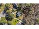 Overhead view of several homes with mature trees, lawns, and private driveways at 3424 English Cir, Willow Springs, NC 27592