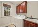 Convenient laundry room with washer, dryer, utility sink and ample storage at 367 Windham Way, Clayton, NC 27527
