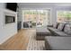 Cozy living room features a fireplace, modern furniture, and seamless access to outdoor screened porch at 370 Chapel Ridge Dr, Pittsboro, NC 27312