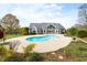 Gorgeous backyard with a pool, patio, and lush landscaping at 500 Walnut Hill Dr, Hillsborough, NC 27278