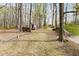 Private backyard with mature trees and a quiet storage shed at 500 Walnut Hill Dr, Hillsborough, NC 27278