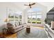 Cozy living room with hardwood floors, large windows, and vaulted ceilings at 500 Walnut Hill Dr, Hillsborough, NC 27278