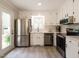 Bright kitchen with modern stainless steel appliances and backyard access at 5209 Rivington Rd, Fuquay Varina, NC 27526