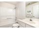 Clean, well-lit bathroom with tub and shower combo and white vanity at 5551 Vista View Ct, Raleigh, NC 27612