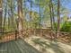 Back deck with wood railings and lush green surroundings at 7117 Sandringham Dr, Raleigh, NC 27613