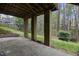 Covered patio featuring brick columns, concrete flooring, and access to the backyard at 102 Swallow Hill Ct, Cary, NC 27513