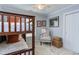 Bedroom with bunk beds, a chair, and neutral carpeting at 1159 Belfair Way, Chapel Hill, NC 27517