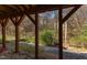 A view from under the porch to a wooded backyard, featuring trees and natural landscaping at 125 Long Shadow Pl, Durham, NC 27713