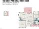 Detailed first floor layout featuring an open kitchen, Gathering room, primary bedroom with bath, and outdoor deck at 160 Sweet Pine Cir, Pittsboro, NC 27312