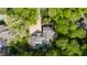 Aerial view of a home surrounded by mature trees, a manicured garden, and a backyard swimming pool at 2105 White Oak Rd, Raleigh, NC 27608