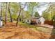 Enjoy the large, treed backyard with wooden deck and storage at 2400 Perennial St, Raleigh, NC 27603