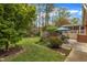 View of the patio and landscaping in the backyard at 407 W Cornwall Rd, Cary, NC 27511