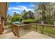 The wooden deck overlooks a manicured backyard at 407 W Cornwall Rd, Cary, NC 27511