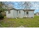 Back of home with light blue siding and a small grassy yard at 415 Estell St, Rocky Mount, NC 27803