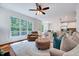 Open-concept living room with hardwood floors and a comfortable seating area at 44 Grandwood Cir, Durham, NC 27712