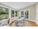 Cozy dining area with large windows offering views of the landscaped backyard and patio at 721 Blenheim Dr, Raleigh, NC 27612