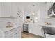 Modern kitchen with stainless steel appliances, white cabinets, subway tile backsplash, and a farmhouse sink at 7628 Winners Edge St, Raleigh, NC 27617