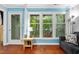 Bright living room featuring hardwood floors, a cozy atmosphere, and views of the outdoors at 101 Hunting Chase # 2B, Cary, NC 27513