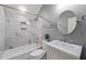 Clean bathroom with marble tiled shower and modern sink vanity at 113 Bennett Mountain Trce, Chapel Hill, NC 27516