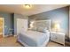 Bright bedroom with a decorative white headboard, matching side tables, and soft neutral tones at 113 Bennett Mountain Trce, Chapel Hill, NC 27516