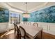 Bright dining room featuring wainscoting, designer wallpaper, and a crystal chandelier at 113 Bennett Mountain Trce, Chapel Hill, NC 27516