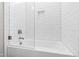 Clean bathroom features white subway tile and a glass shower door at 1629 Montvale Grant Way, Cary, NC 27519
