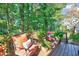 Comfortable outdoor deck featuring patio furniture and lush green plants at 2208 Walden Creek Dr, Apex, NC 27523