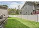 A spacious, fenced backyard with lush green grass, ideal for outdoor activities and relaxation at 233 Airlie Dr, Chapel Hill, NC 27516