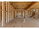 Spacious unfinished area with electrical wiring in exposed studs, ideal for customization, next to the stairway at 2605 Hazelwood Dr, Raleigh, NC 27608