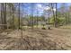 Large wooded backyard with a storage shed and picnic table at 2949 Tram Rd, Fuquay Varina, NC 27526