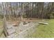 Relaxing backyard fire pit area with seating and natural wooded surroundings at 2949 Tram Rd, Fuquay Varina, NC 27526
