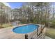 Back yard with large above ground pool and wooded surround providing privacy at 2949 Tram Rd, Fuquay Varina, NC 27526