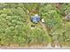 Aerial view of charming home with mature trees and driveway at 413 Correy Pl, Clayton, NC 27520