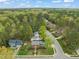 Aerial view showcasing this home's location within a lush, green neighborhood, highlighting its serene and private setting at 8000 Old Deer Trl, Raleigh, NC 27615