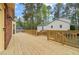 Large wooden deck in backyard with mature trees and lush greenery at 8000 Old Deer Trl, Raleigh, NC 27615
