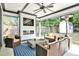 Covered outdoor living space with comfortable seating, a fireplace, and a view of the backyard at 915 S State St, Raleigh, NC 27601