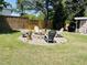 Backyard fire pit with seating and well-maintained lawn, perfect for outdoor gatherings at 10 Sapphire Dr, Sanford, NC 27332