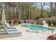 Backyard pool includes lounge chairs and basketball hoop at 104 Perth Ct, Cary, NC 27511